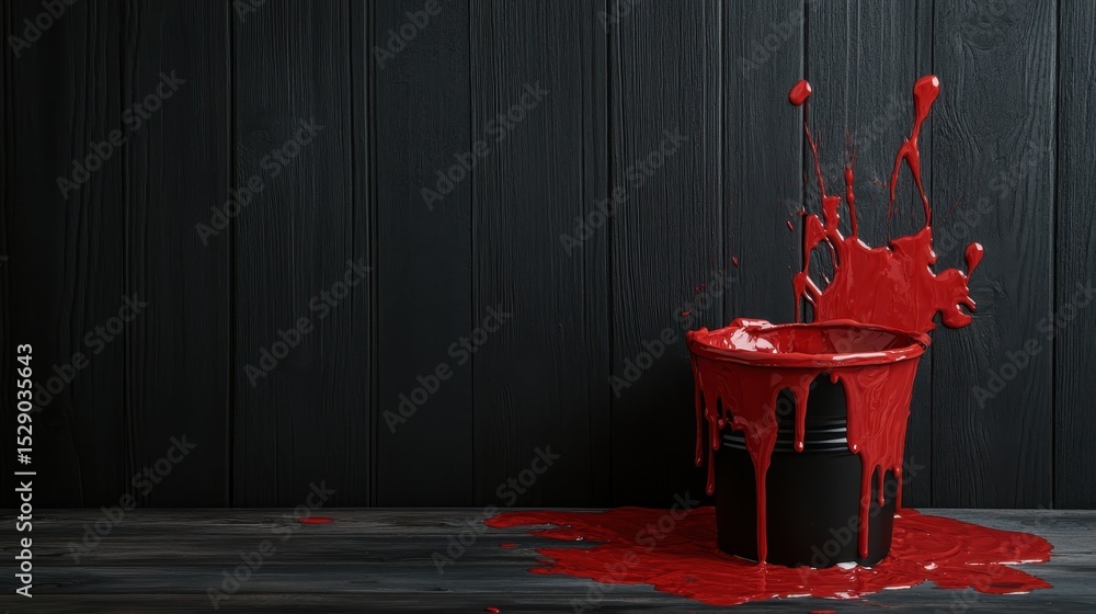 Poster an artistic representation of red paint splashing out of a black bucket, symbolizing creativity and 