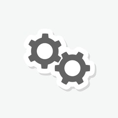 Simple gear symbol sticker isolated on gray background