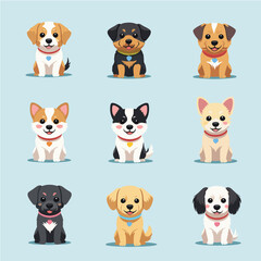 Kawaii Pet Dogs – Cute Puppy Clipart in Pastel Color Palette