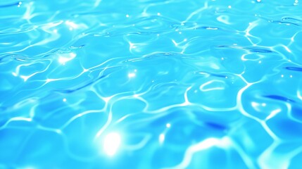 Crystal clear turquoise swimming pool water. Bright blue water surface. Summer vacation and luxury resort concept. Image for travel agency advertisement and background with copy space.