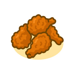 Simple Cartoon Illustration of Crispy Fried Chicken Wings on Plate Food