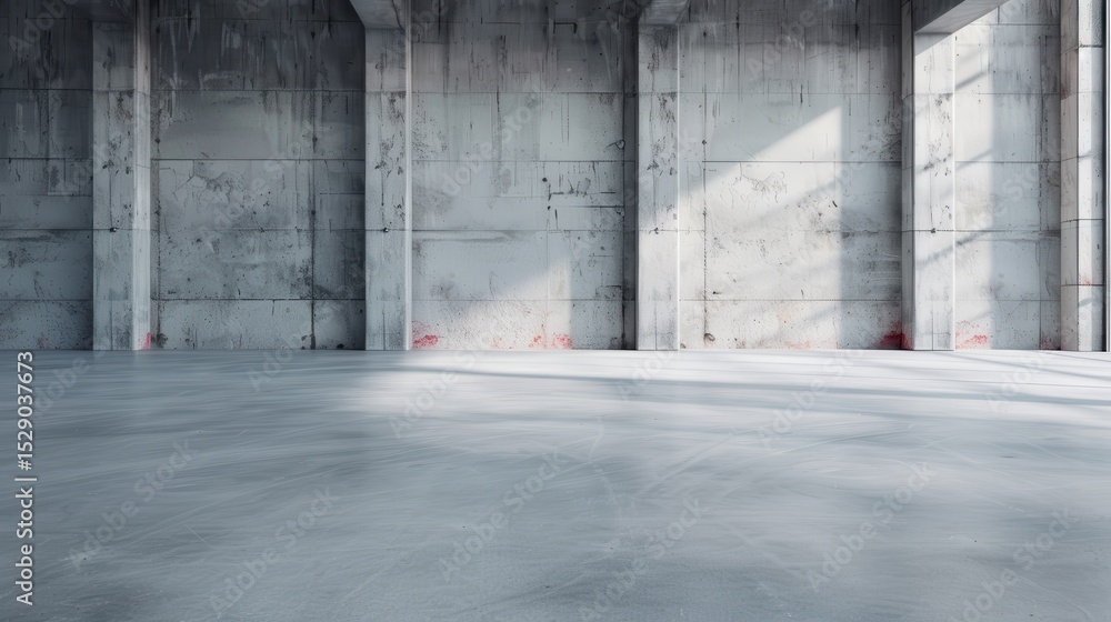 Aufkleber a spacious industrial environment featuring tall walls and soft light filtering through, providing a
