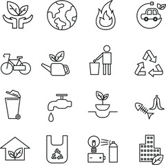 Sustainable living icons for zero waste, biodegradable products, and green lifestyle