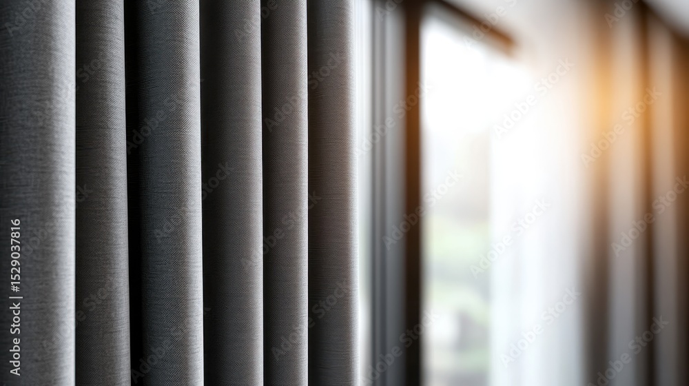 Aufkleber an elegant close-up of textured drapery, enhancing a modern interior space, while soft natural light