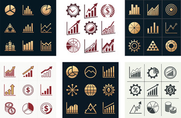 Bold Metallic Palette Vector Set of Financial Data Icons  