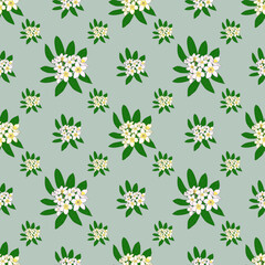 Floral pattern with green leaves on grey background