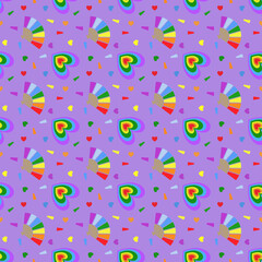 Colorful heart pattern on purple background
