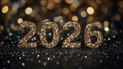 The banner. Happy New Year and Merry Christmas. Shiny numbers from 2026, sequins and a beautiful side on a dark background. The flyer. Invitation.