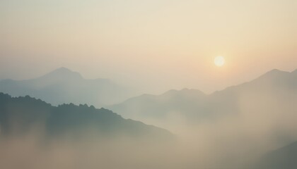 Misty Mountain Sunrise Soft Pastel Landscape Photography