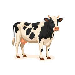 A black and white dairy cow stands, facing forward on a white background.