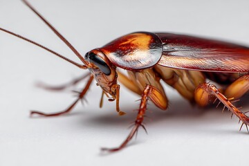 Close Up Of An American Cockroach On A White Background, Pest Control, Household Hygiene, Urban Entomology