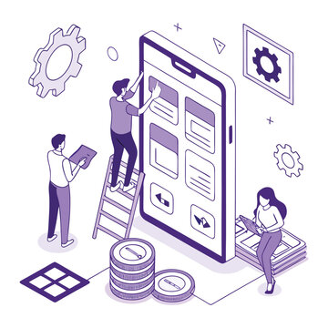 Mobile app development process abstract concept vector illustration set. React native mobile app, experience design, usability testing, user interface, software architecture abstract metaphor.