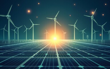 Illustration of glowing energy grid with sustainability theme. High quality