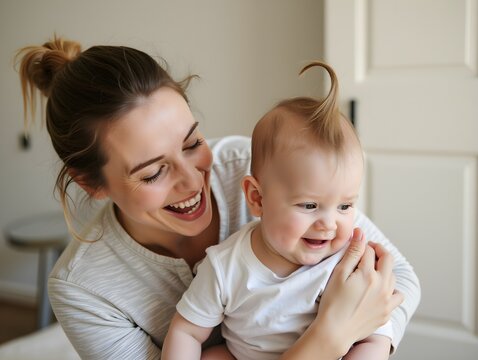 A man and woman with a baby laughing