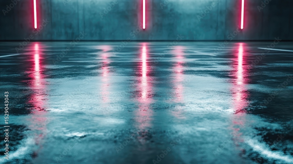 Aufkleber an artistic composition of a wet floor illuminated by neon lights, creating an intriguing atmosphere