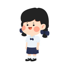 Cartoon Illustration of Schoolgirl in Uniform