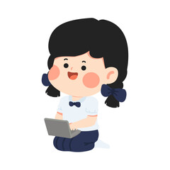 Illustration of Girl Using Laptop