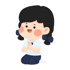 Illustration of Girl in Thai School Uniform Greeting