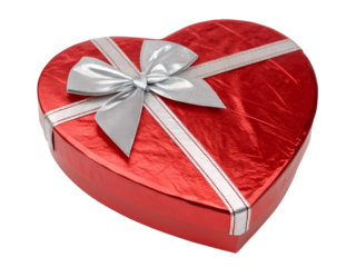 Red Heart Shaped Gift Box with Silver Bow Isolated on transparent background, Isolated Png, Isolated on transparent background, Isolated Png file, Cut-out, No Background, Isolated object