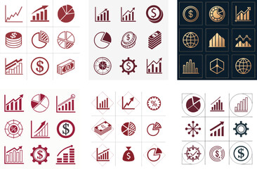 Bold Metallic Gradient Vector Design for Financial Data Icons  