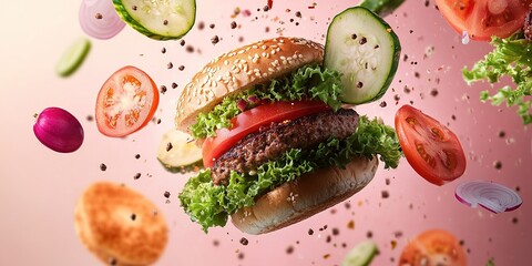 Juicy Burger with Fresh Veggies A Delicious Food Photography