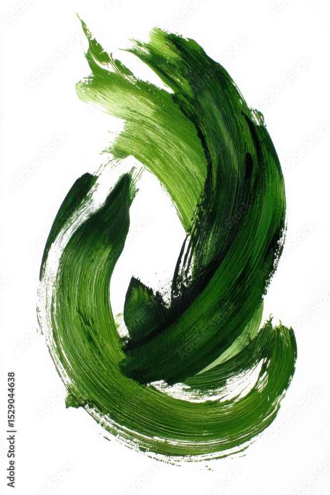 Poster abstract green paint swirl on white canvas, evoking growth and environmental awareness for creative 