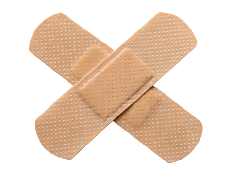 Adhesive Bandages in Cross Shape Isolated on transparent background, Isolated Png, Isolated on transparent background, Isolated Png file, Cut-out, No Background, Isolated object