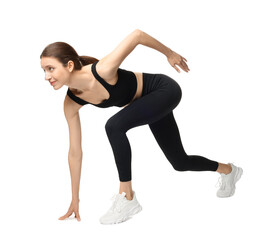 Runner in starting position on white background