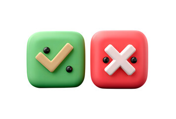 Fototapeta premium Check Mark and X Symbol 3d Rendered isolated on transparent background