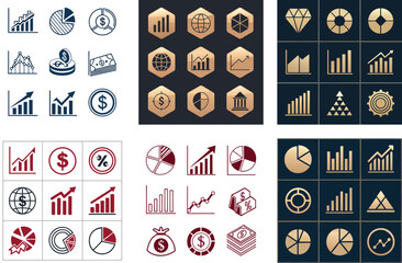 Modern Geometric Vector Art of Financial Data Icons with Gradients  