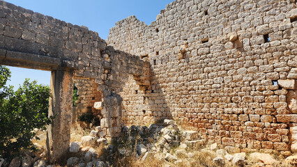 Inner view of the north and west walls of the basilica in Hidirli Ruins, is located 2.5 km north of Kızkalesi in Mersin, Southern Turkey.