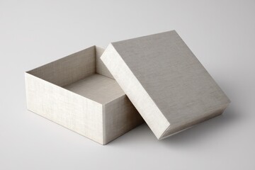 Blank 3D wool packaging box with a fold-over lid, emphasizing the texture of the wool against a simple backdrop.