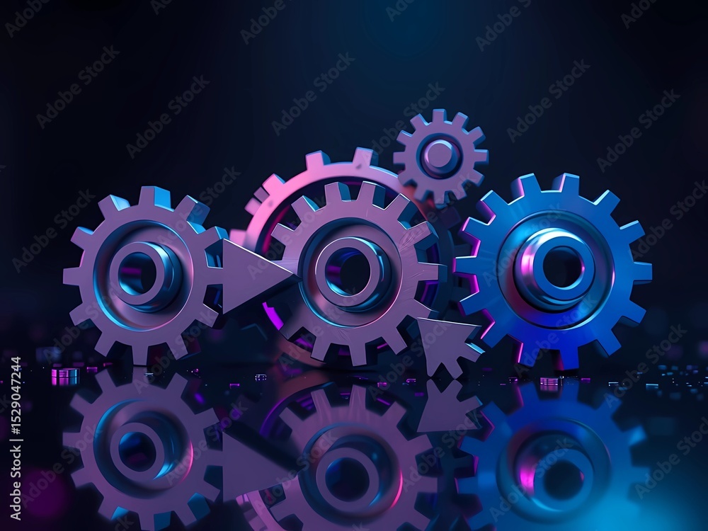 Poster a dynamic illustration of gears in motion, symbolizing technology and innovation. generate ai