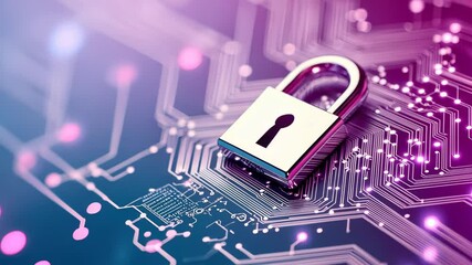 Digital security lock illustrating cybersecurity and data protection on circuit board - Powered by Adobe