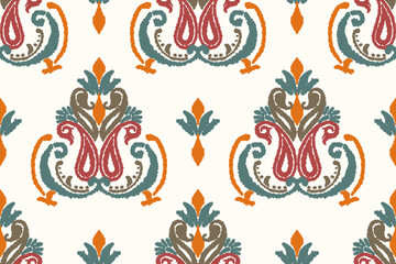 Ikat embroidery on white background. Traditional ethnic ikat, aztec abstract vector pattern, seamless pattern in tribal, folk embroidery and mexican style.