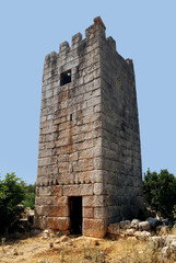South-eastern view of the Roman watch tower called Gücük Kale in Turkish, located on the side of road from Kizkalesi to Huseyinler in Erdemli district of Mersin Province in southern Turkey.