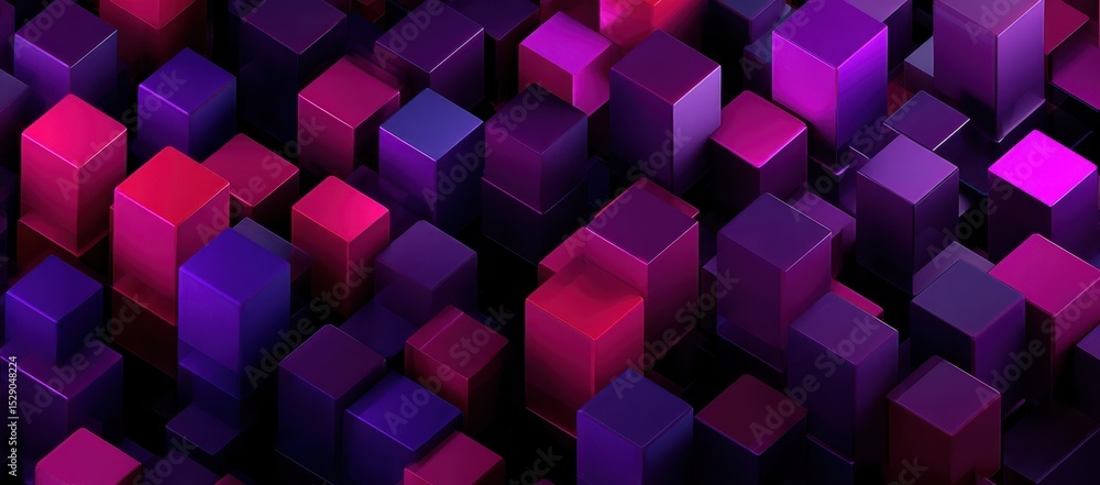 Poster Abstract Arrangement of Pink and Purple Cubes, Representing Modern Technology and Data Visualization in Business Solutions : Generative AI