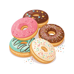 Colorful Donuts Vector Set – Sweet Dessert Illustrations for Bakery, Café, and Party Designs