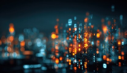 Obraz premium Abstract Digital Cityscape at Night With Glowing Data, Representing Innovation and Technological Advancement for Modern Business : Generative AI