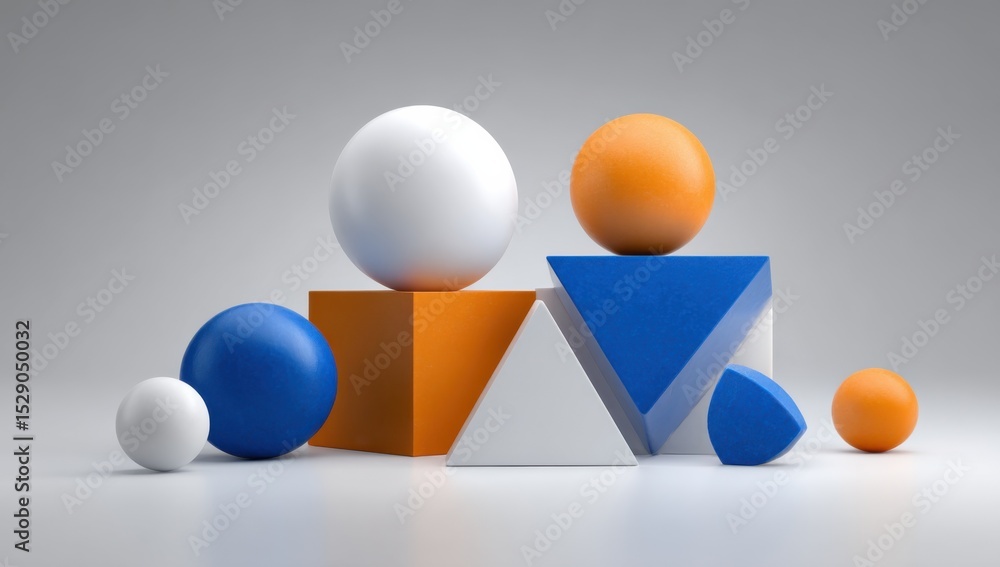 Aufkleber Geometric Shapes in Blue, Orange, and White, Representing Balance and Creative Problem Solving for Business Solutions and Visual Communication : Generative AI