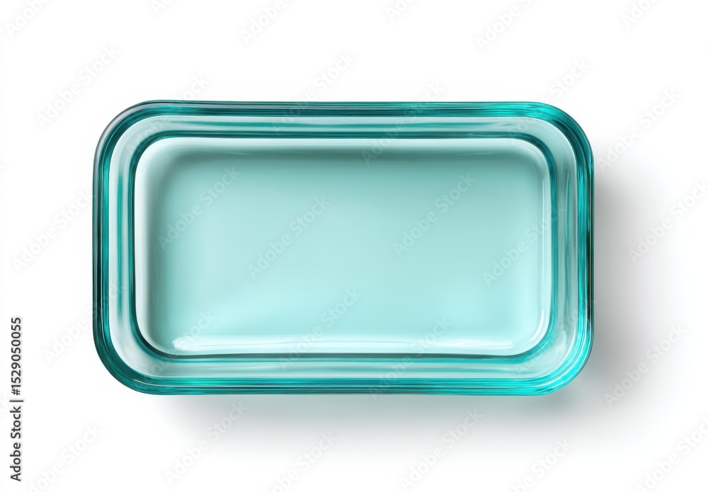 Poster rectangular glass food storage container on white background, ideal for product mockups and sustaina