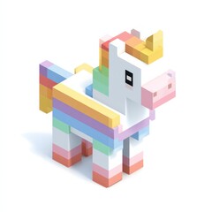 Obraz premium Pixelated Unicorn Made of Blocks in Pastel Colors, Symbolizing Children's Creativity and Digital Learning, Perfect for Educational Resources and Toy Marketing : Generative AI