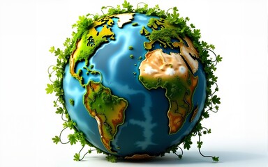 Earth Globe Covered in Green Vegetation and Vines, Environmental Theme. High quality