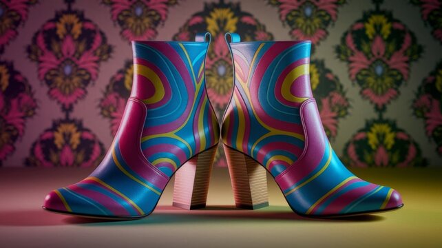 Trendy 1980 retro disco boots. Vintage shoe.