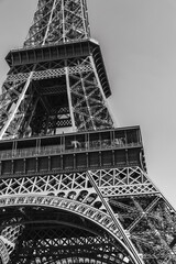 Eiffel Tower Structural Details in Black and White: Iron Lattice Close-Up