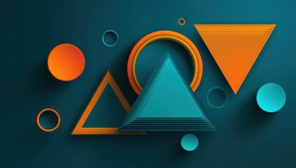Liquid triangles and circles in smooth blue and orange gradients create a dynamic design on dark teal.