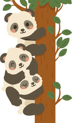 Illustration of Three Pandas Climbing a Tree cartoon