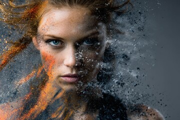 Close-up of a woman's face with a serious and intense expression