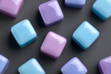 Lavender and sky blue cubes are evenly placed in a symmetric pattern over a dark gray background.