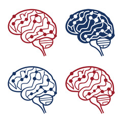 Set of Minimalist Vector Icons of Brain with Neural Pathways  